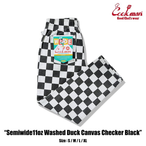 Cookman Chef Pants Semiwide -  Washed Duck Canvas Checker : Black