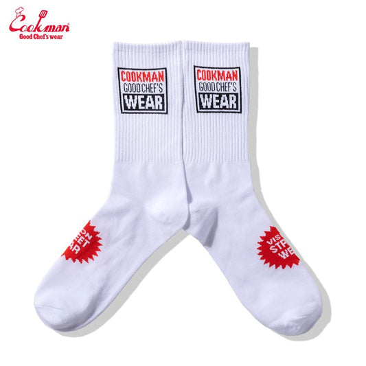 Cookman Rib Crew Socks - Vision Logo : White