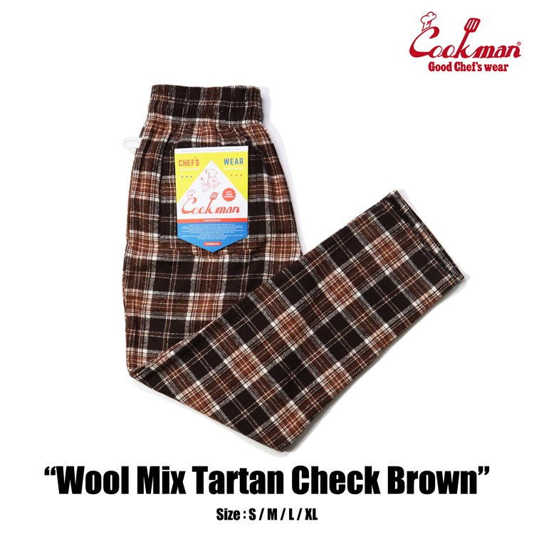 Cookman Chef Pants Wool Mix Tartan Brown Cookman