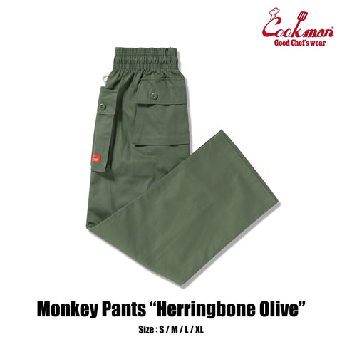 Cookman Monkey Pants - Herringbone : Olive