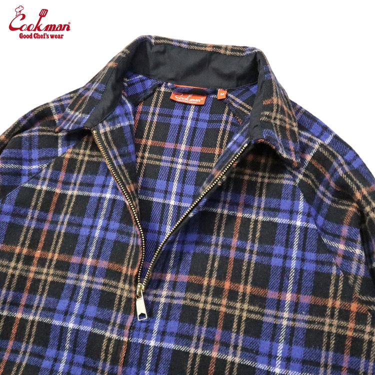 Cookman Delivery Jacket - Woolmix Tartan : Scottish Navy