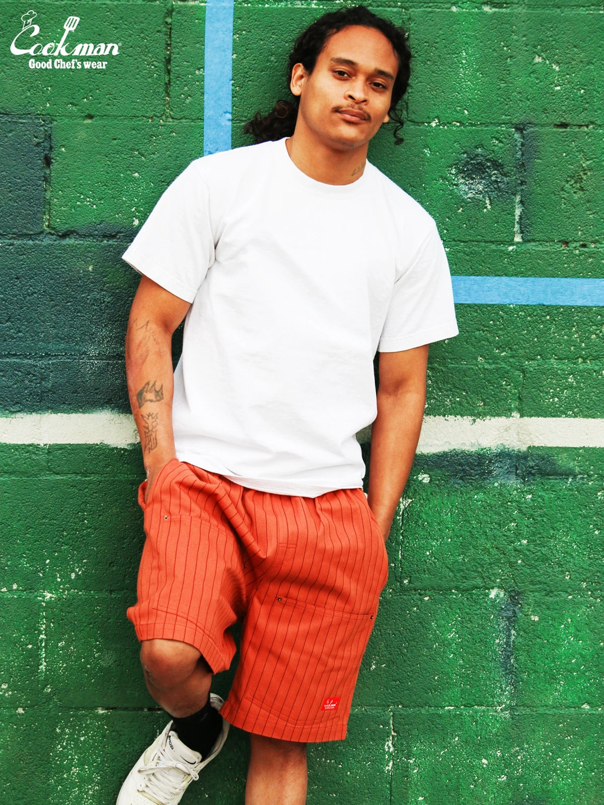 Chef Short Pants Front Pocket Herringbone - Stripe : Brick