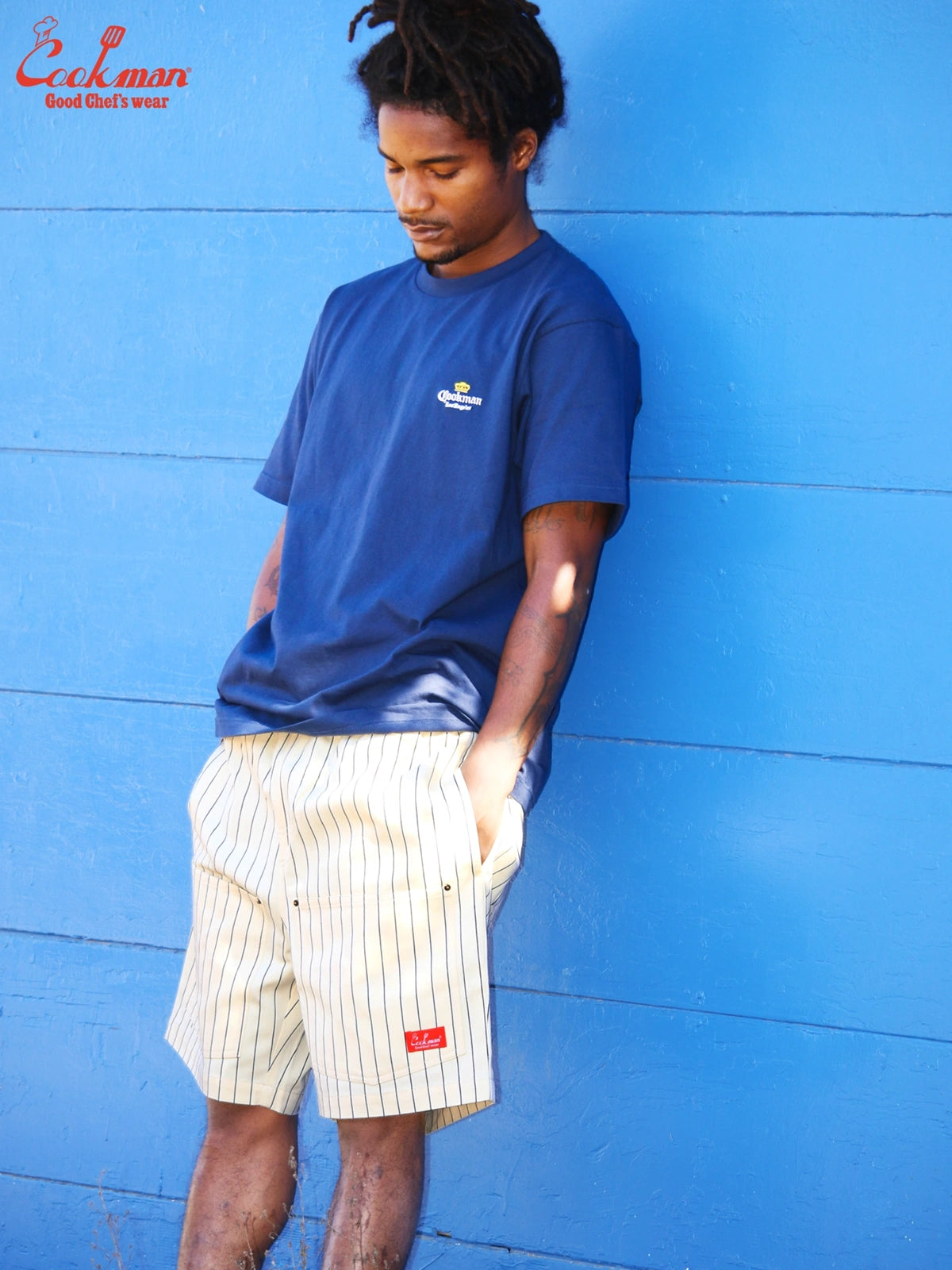Chef Short Pants Front Pocket Herringbone - Stripe : Cream