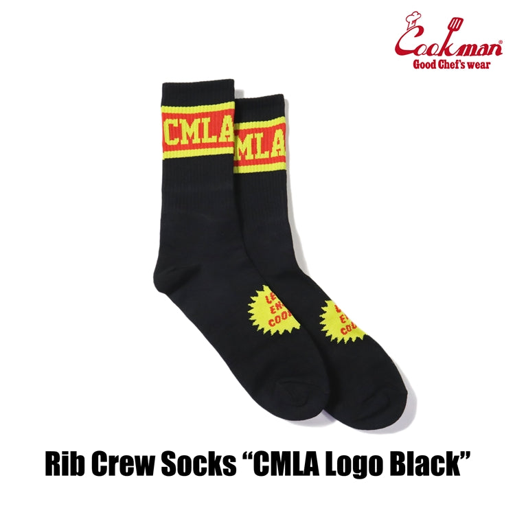 Cookman Rib Crew Socks - CMLA logo : Black