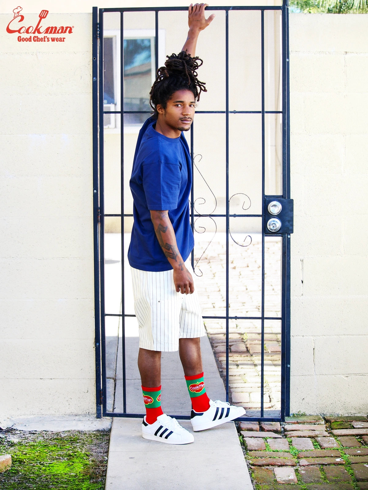 Chef Short Pants Front Pocket Herringbone - Stripe : Cream