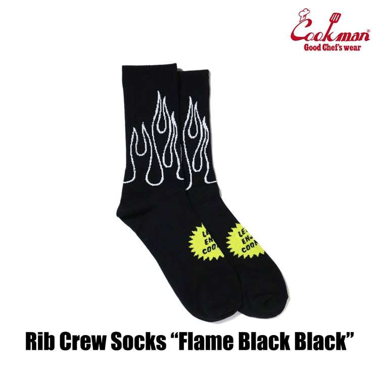 Cookman Rib Crew Socks - Flame : Black Black