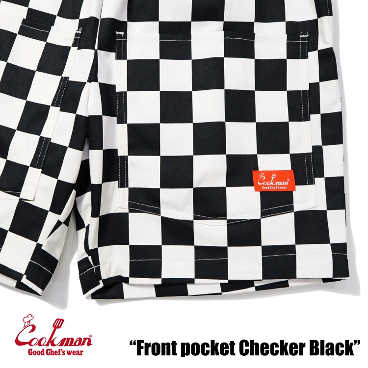 Chef Short Pants Front Pocket - Checker : Black