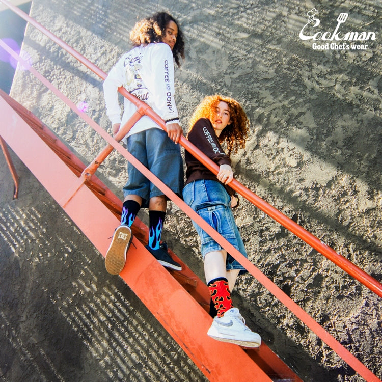 Cookman Rib Crew Socks - Flame : Black Blue