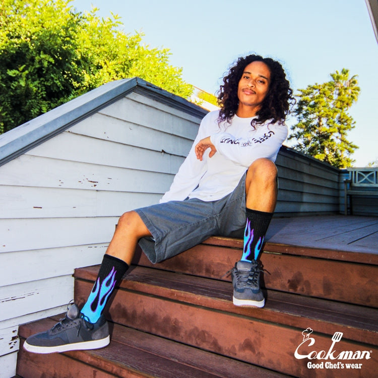 Cookman Rib Crew Socks - Flame : Black Blue