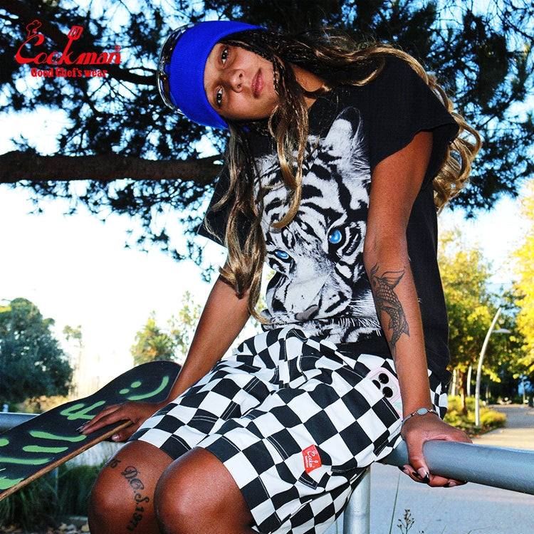 Chef Short Pants Front Pocket - Checker : Black