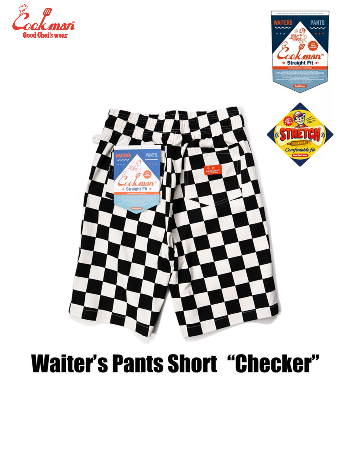 Waiter's Short Pants (stretch) - Checker : Black