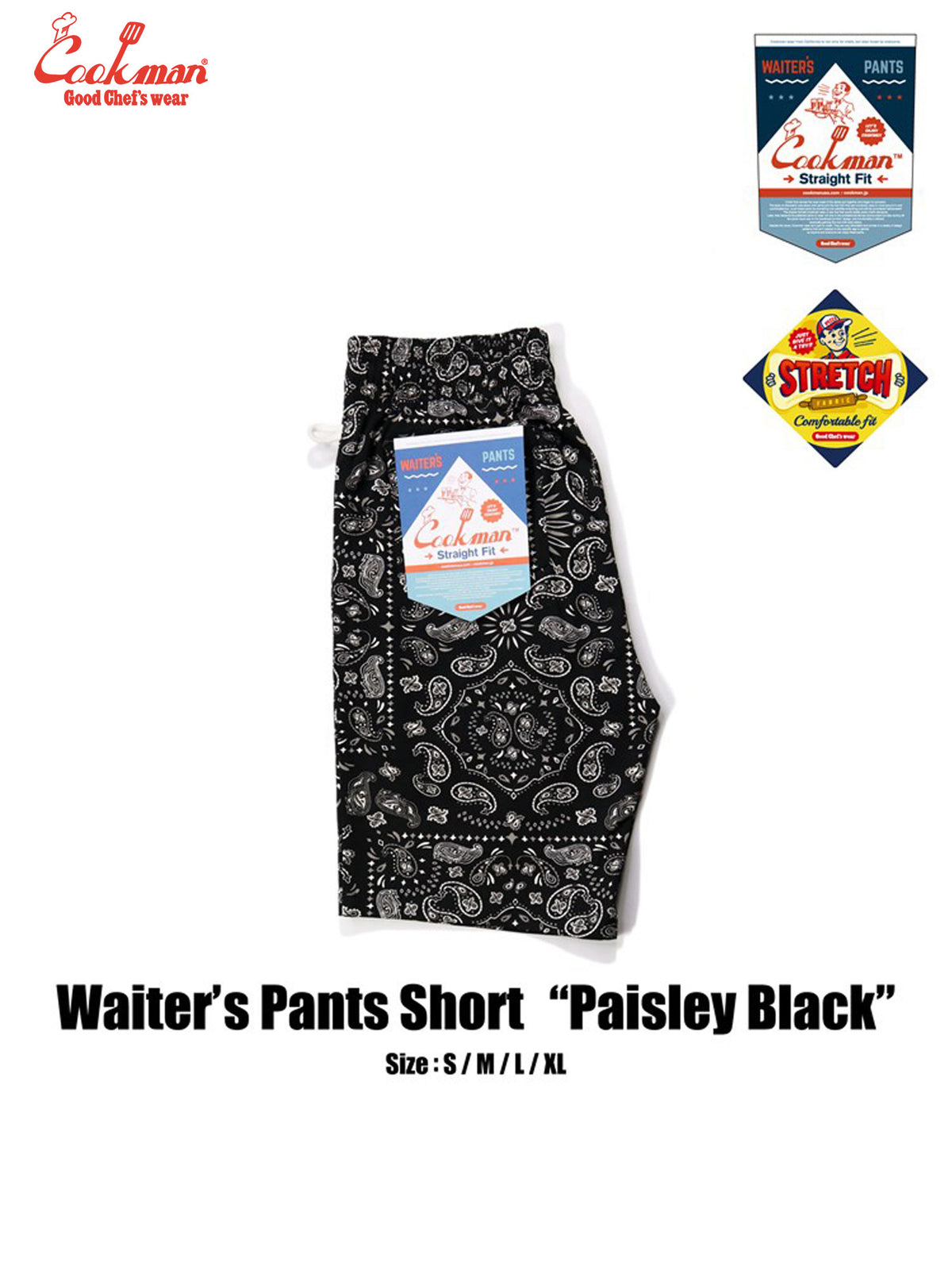 Waiter's Short Pants (stretch) - Paisley : Black
