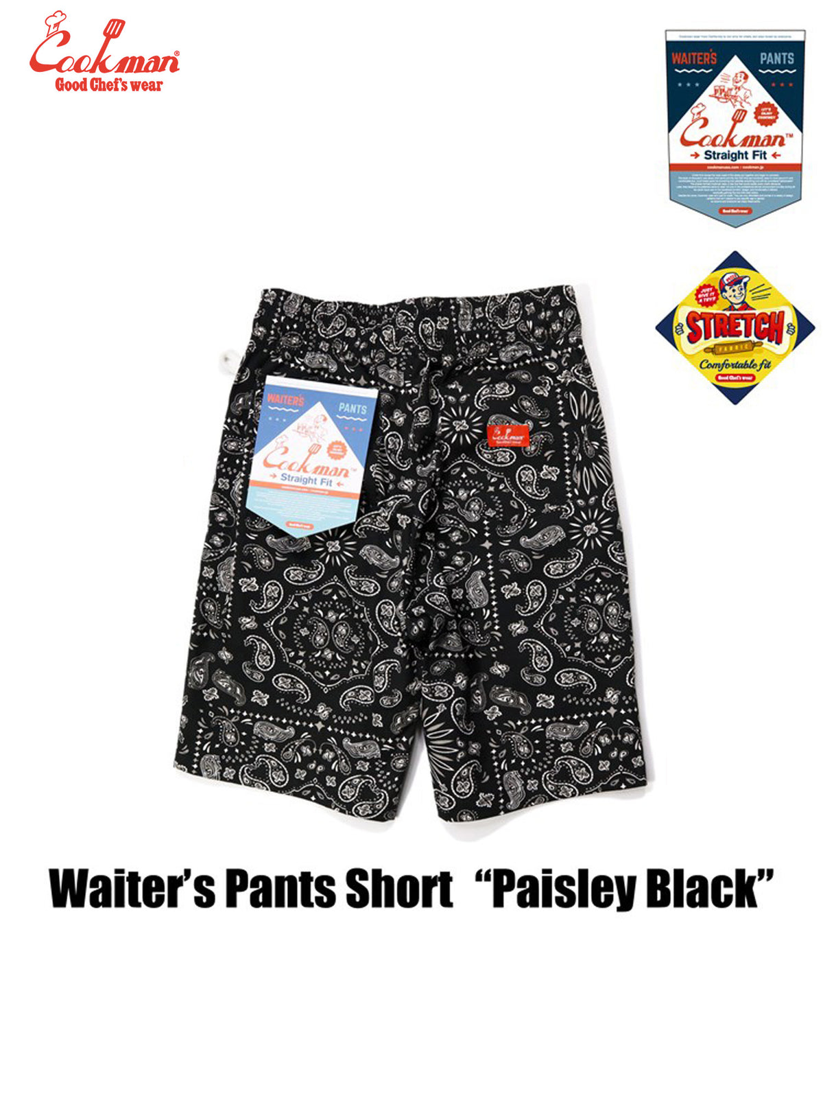Waiter's Short Pants (stretch) - Paisley : Black