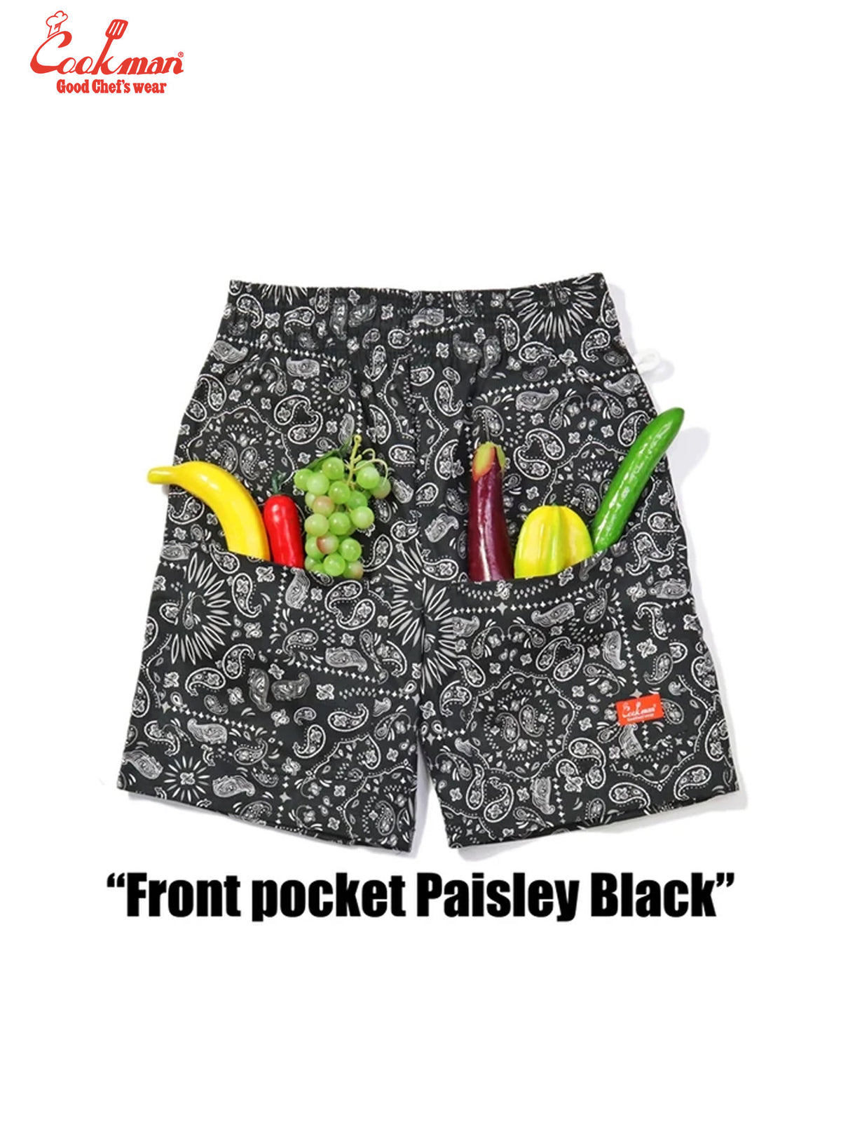 Chef Short Pants Front Pocket - Paisley : Black