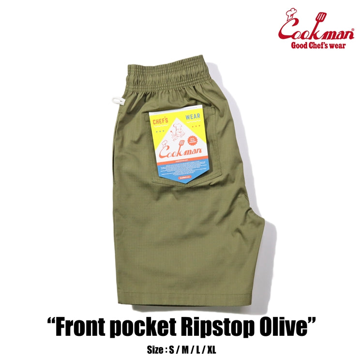 Cookman Chef Short Pants Front Pocket - Ripstop : Olive