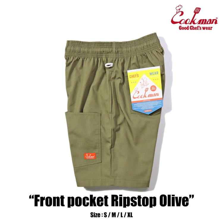 Cookman Chef Short Pants Front Pocket - Ripstop : Olive