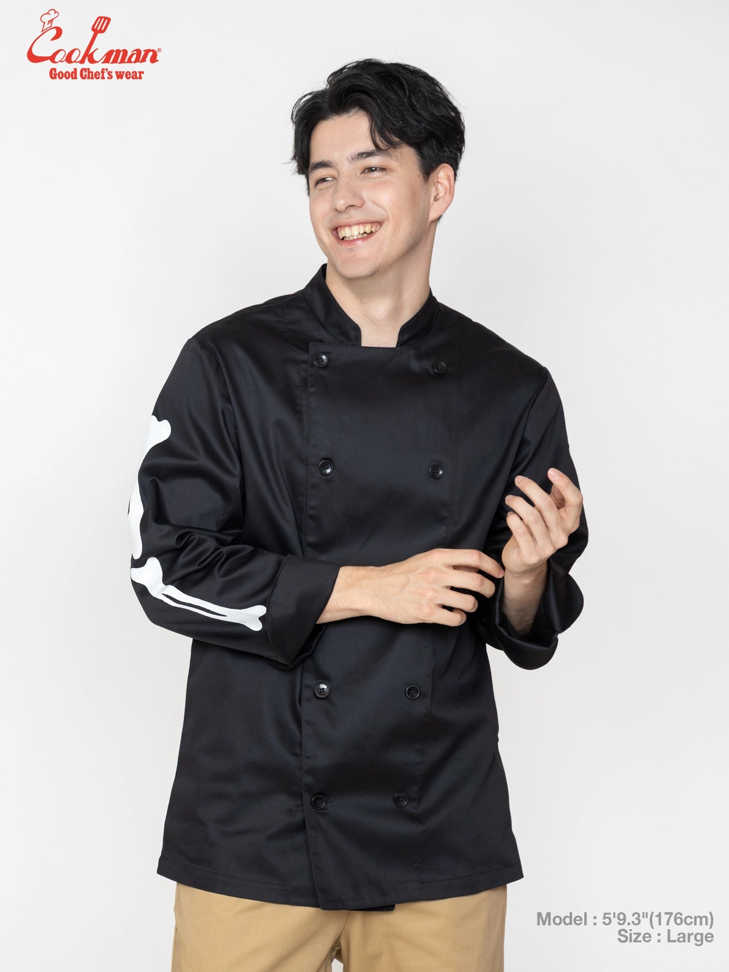 Chef Coat Long Sleeve Vented - Skull Bone : Black