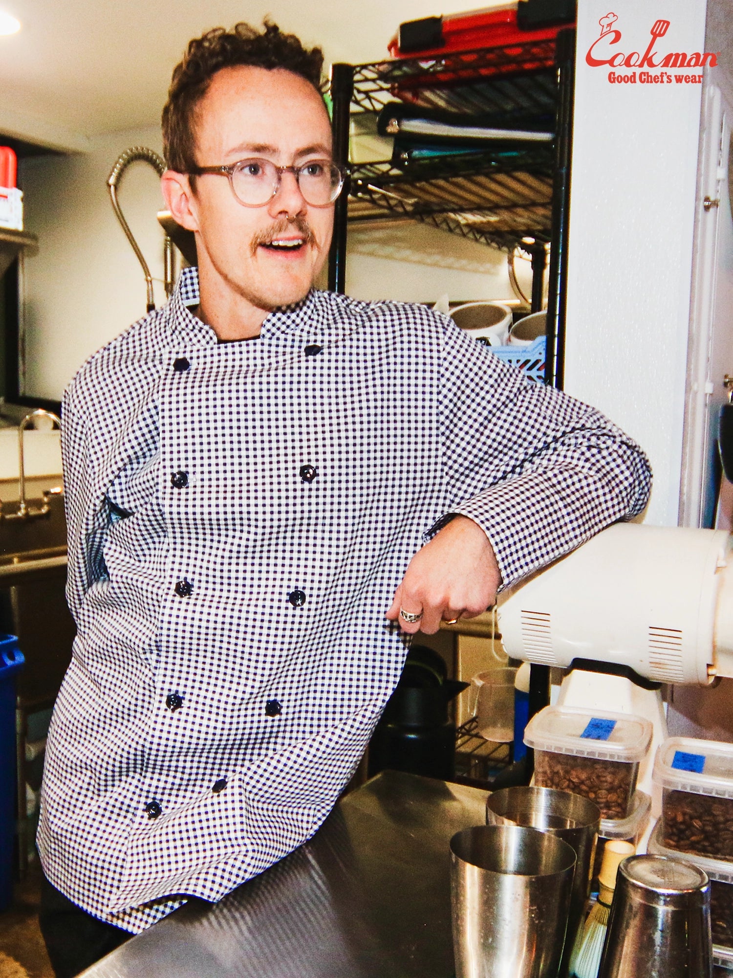 Cookman Chef Coat Long Sleeve Vented - Gingham : Navy