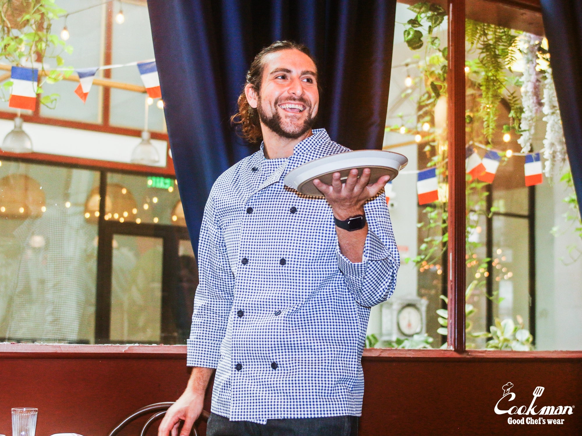 Cookman Chef Coat Long Sleeve Vented - Gingham : Navy