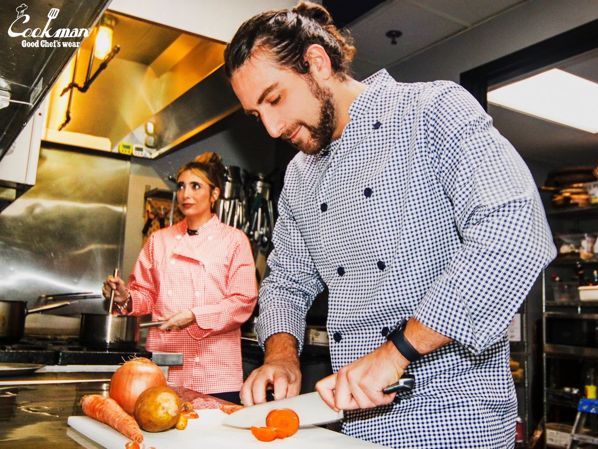 Cookman Chef Coat Long Sleeve Vented - Gingham : Navy