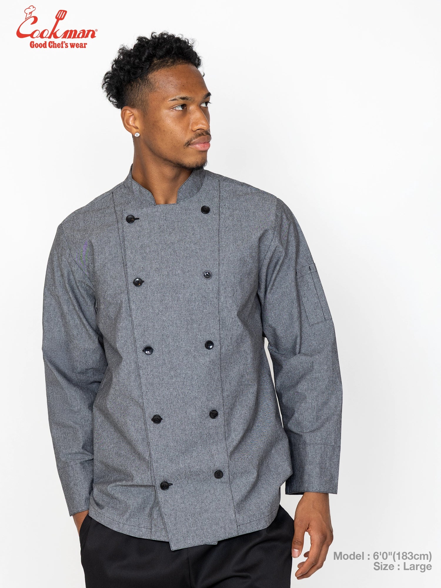 Cookman Chef Coat Long Sleeve Vented - Chambray : Black