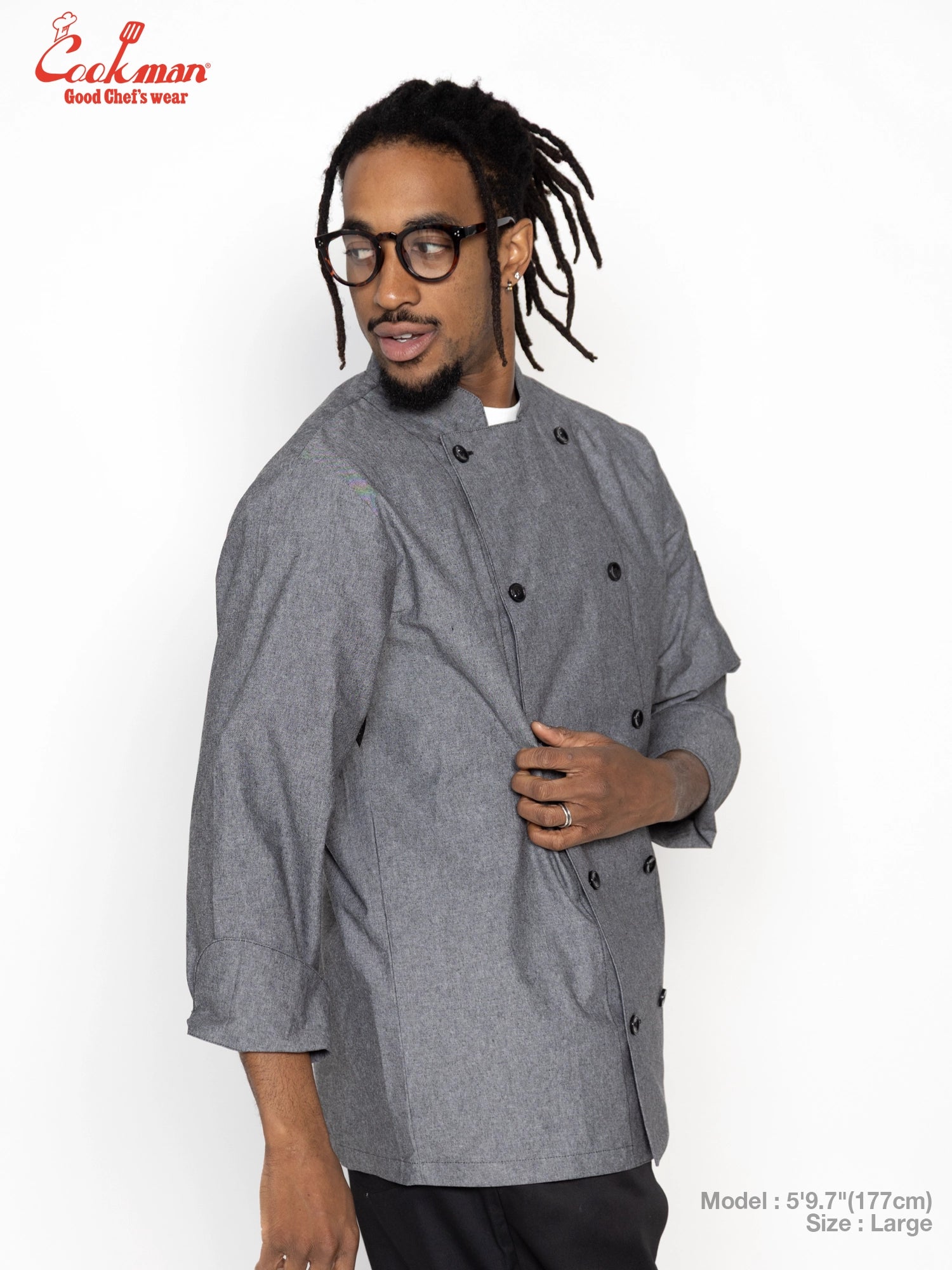 Cookman Chef Coat Long Sleeve Vented - Chambray : Black