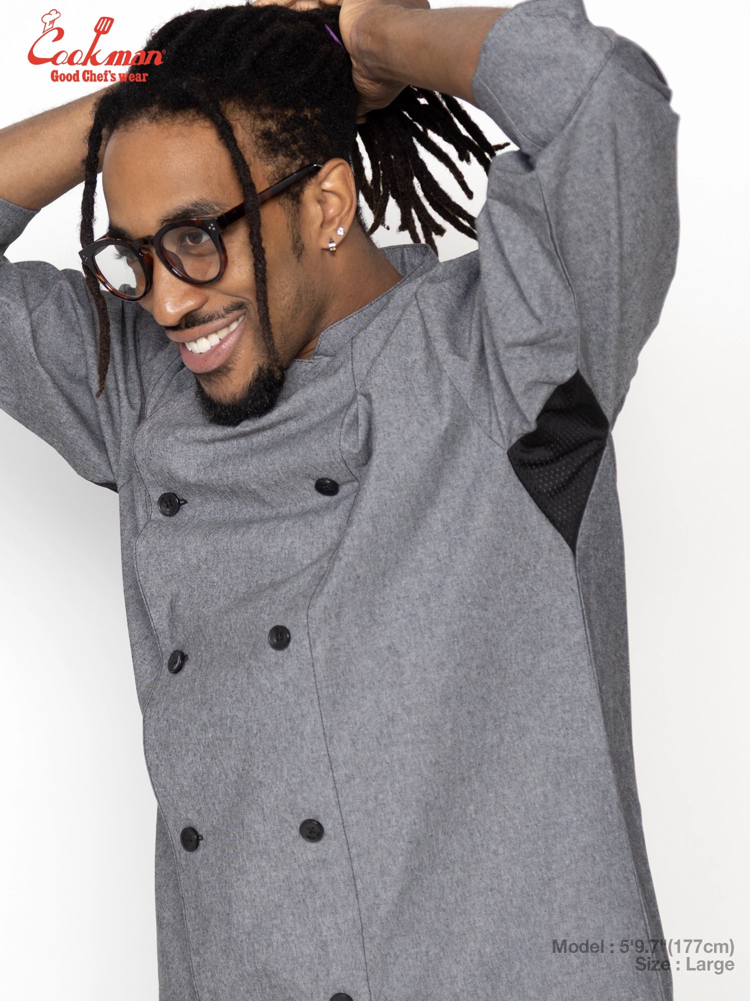 Cookman Chef Coat Long Sleeve Vented - Chambray : Black
