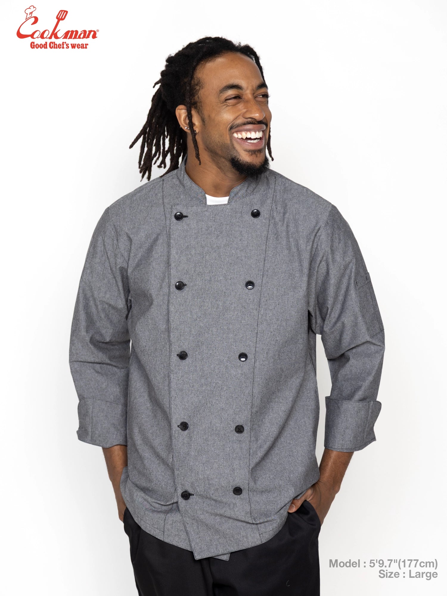 Cookman Chef Coat Long Sleeve Vented - Chambray : Black
