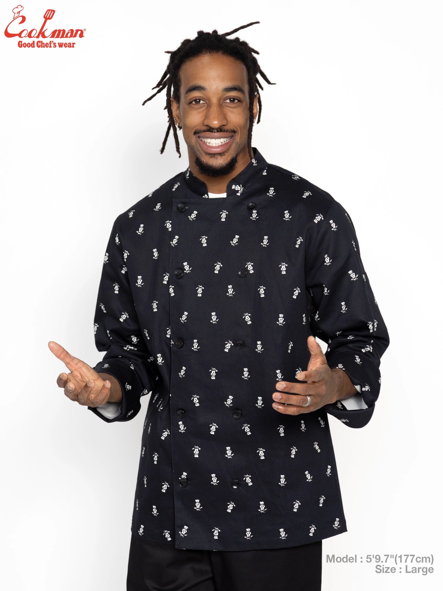 Cookman Chef Coat Long Sleeve Vented - Skull : Black