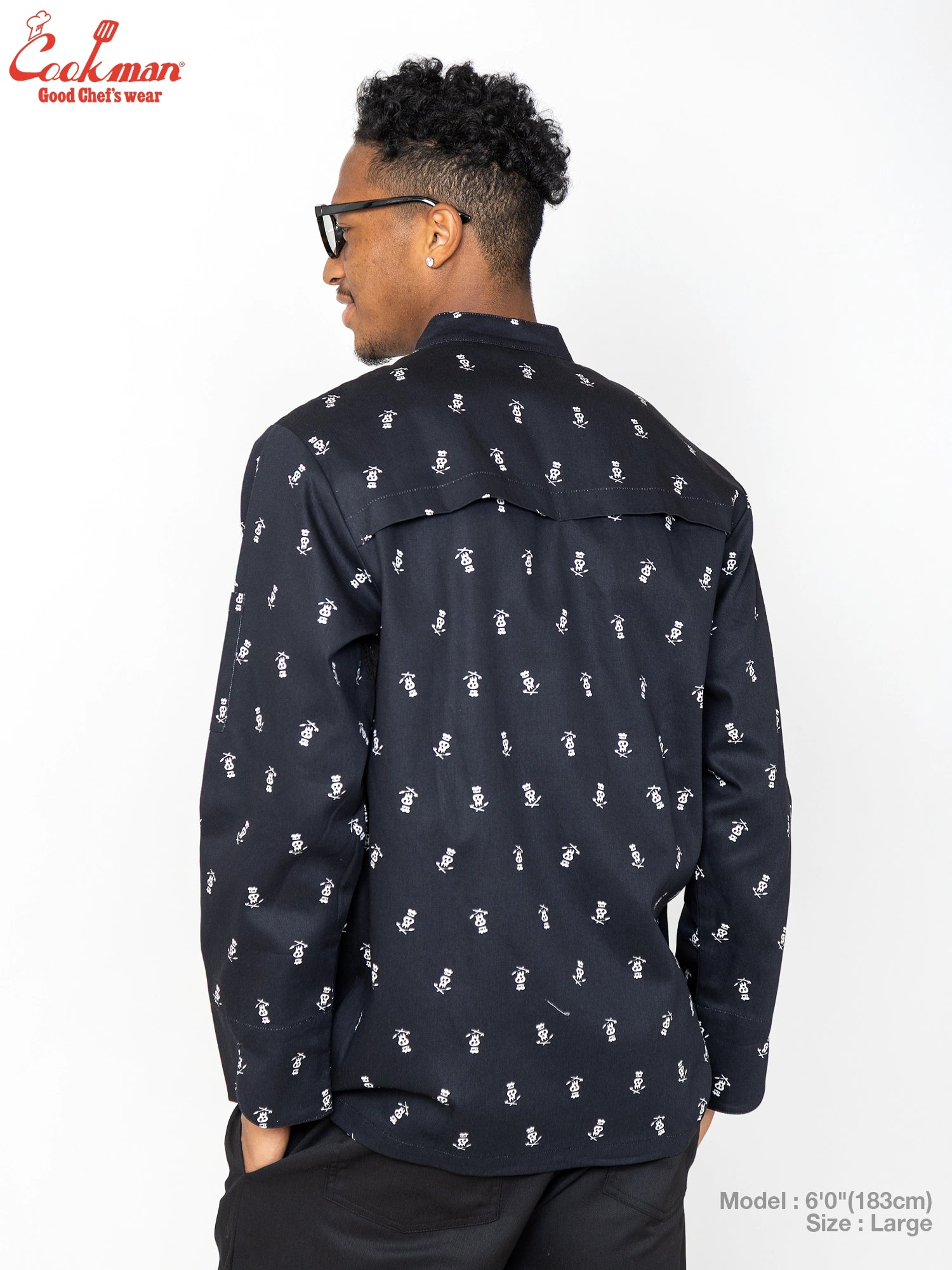 Cookman Chef Coat Long Sleeve Vented - Skull : Black