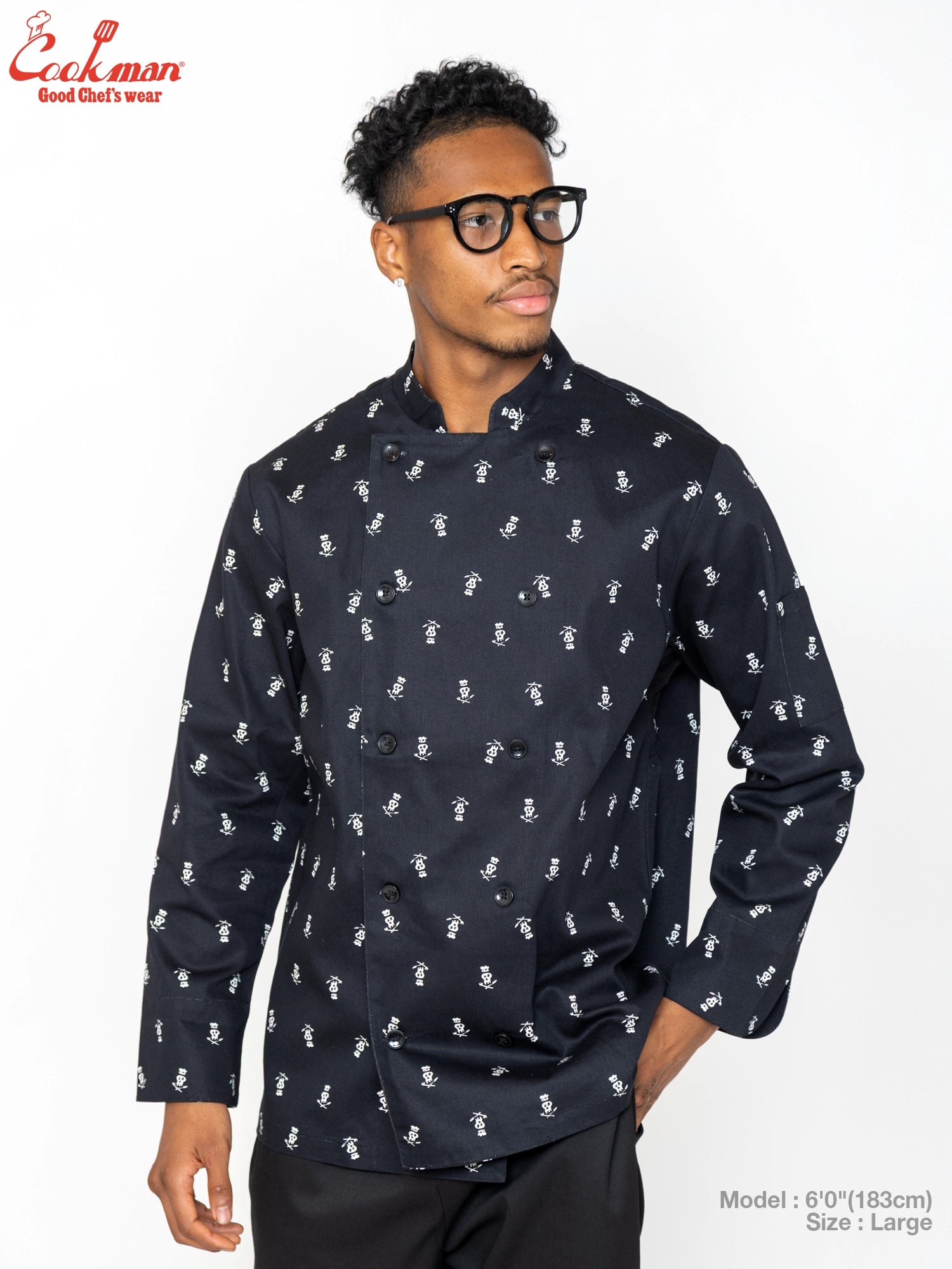 Cookman Chef Coat Long Sleeve Vented - Skull : Black