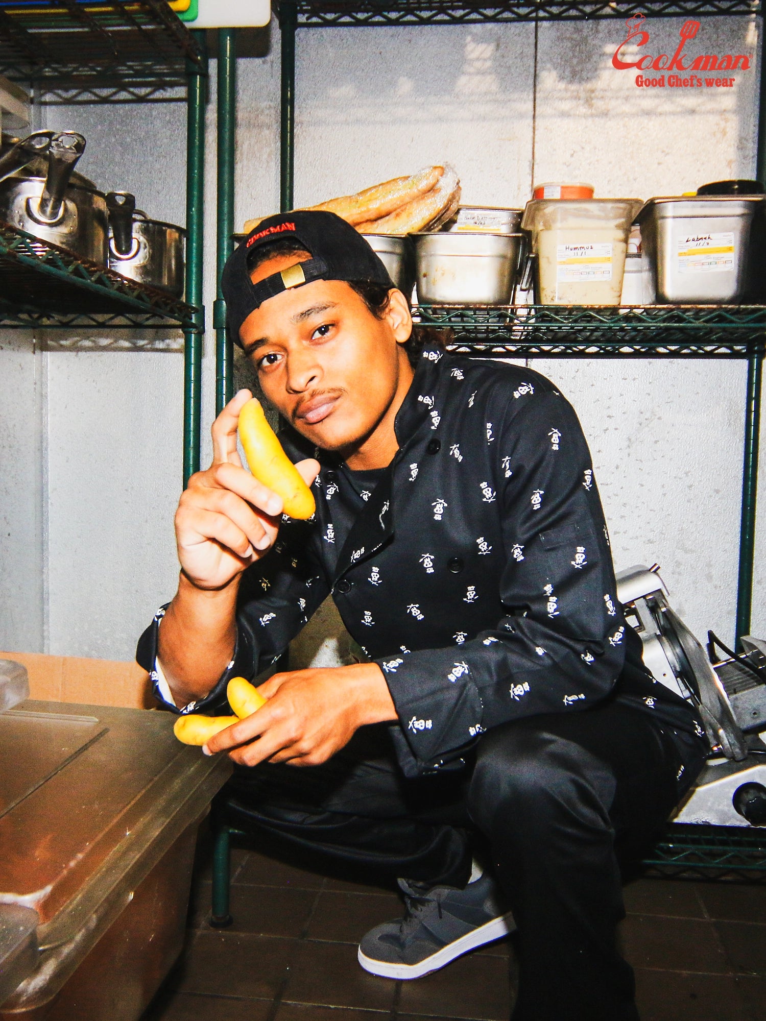 Cookman Chef Coat Long Sleeve Vented - Skull : Black