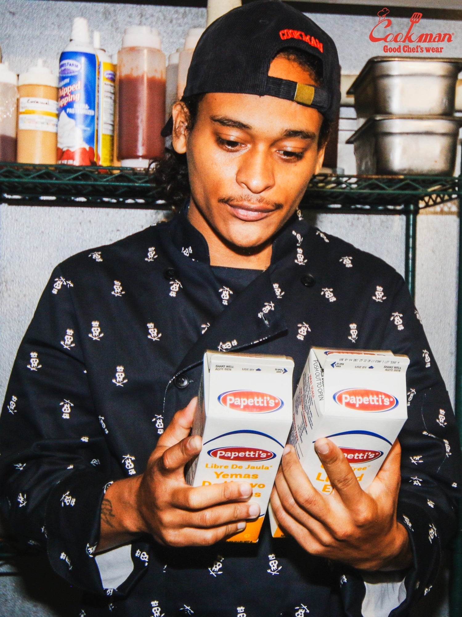 Cookman Chef Coat Long Sleeve Vented - Skull : Black