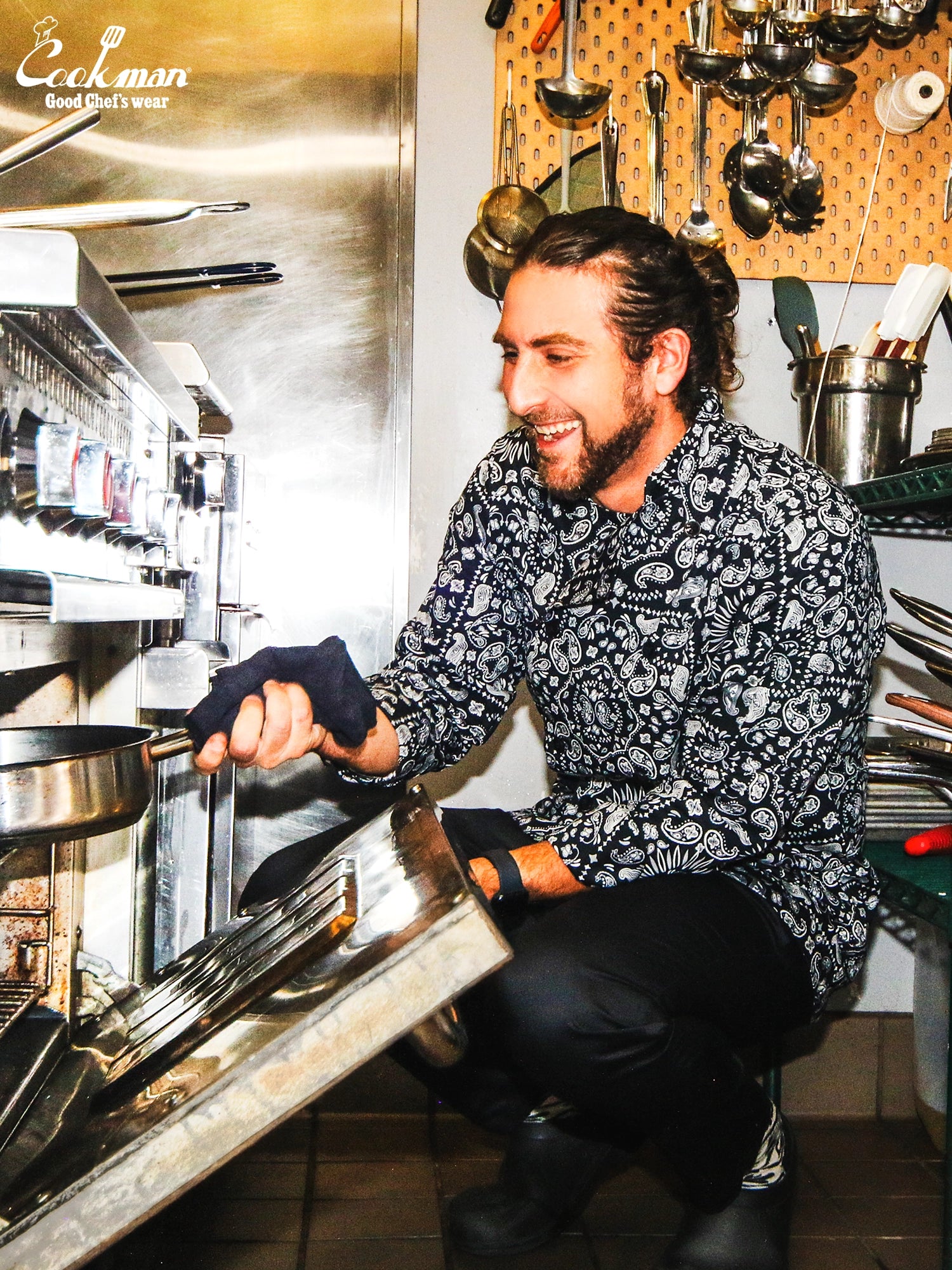 Cookman Chef Coat Long Sleeve Vented - Paisley : Black