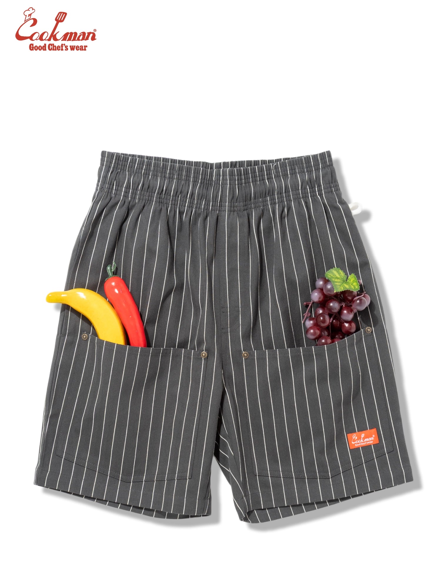 Chef Short Pants Front Pocket Herringbone - Stripe : Charcoal