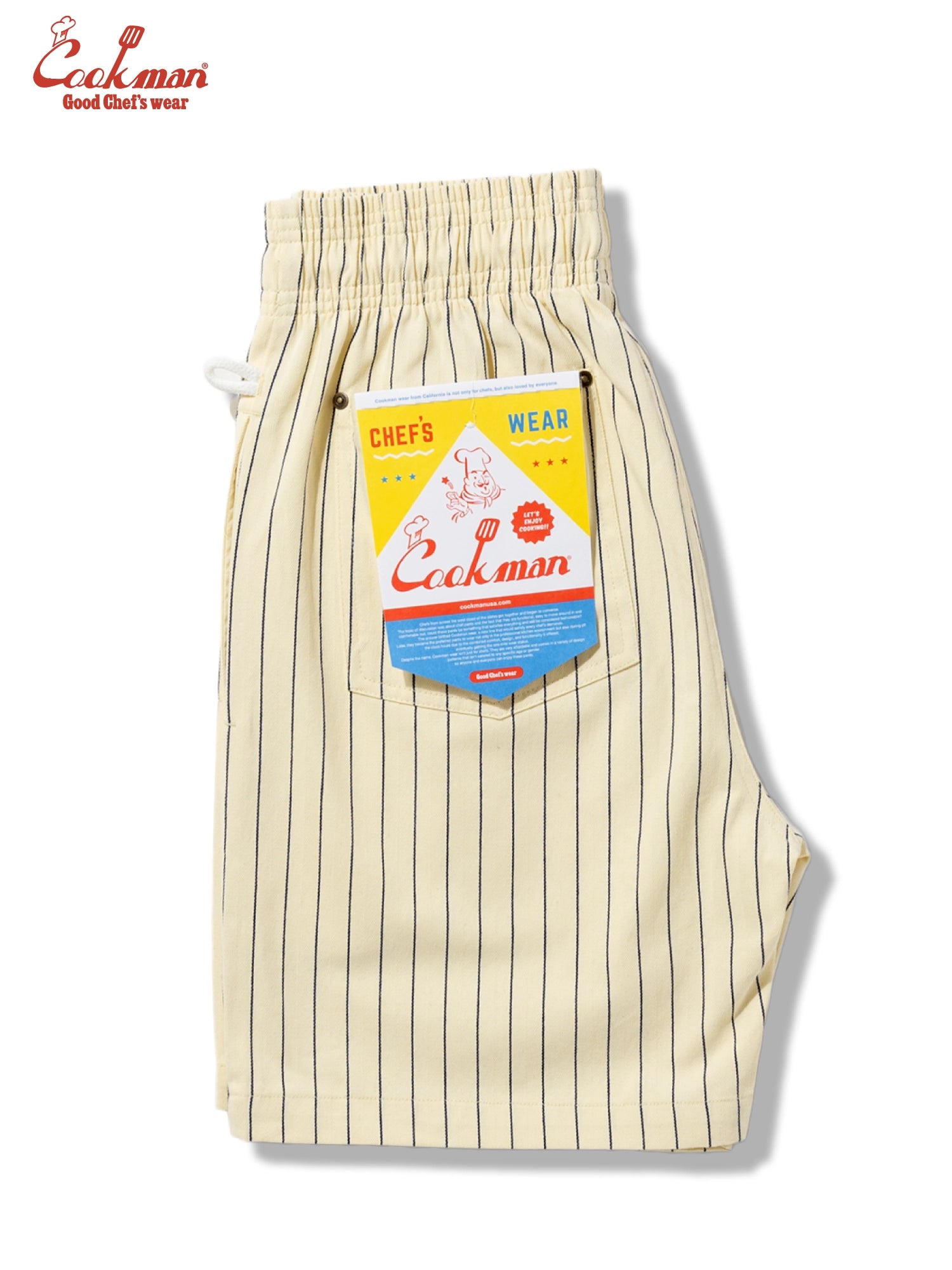 Chef Short Pants Front Pocket Herringbone - Stripe : Cream