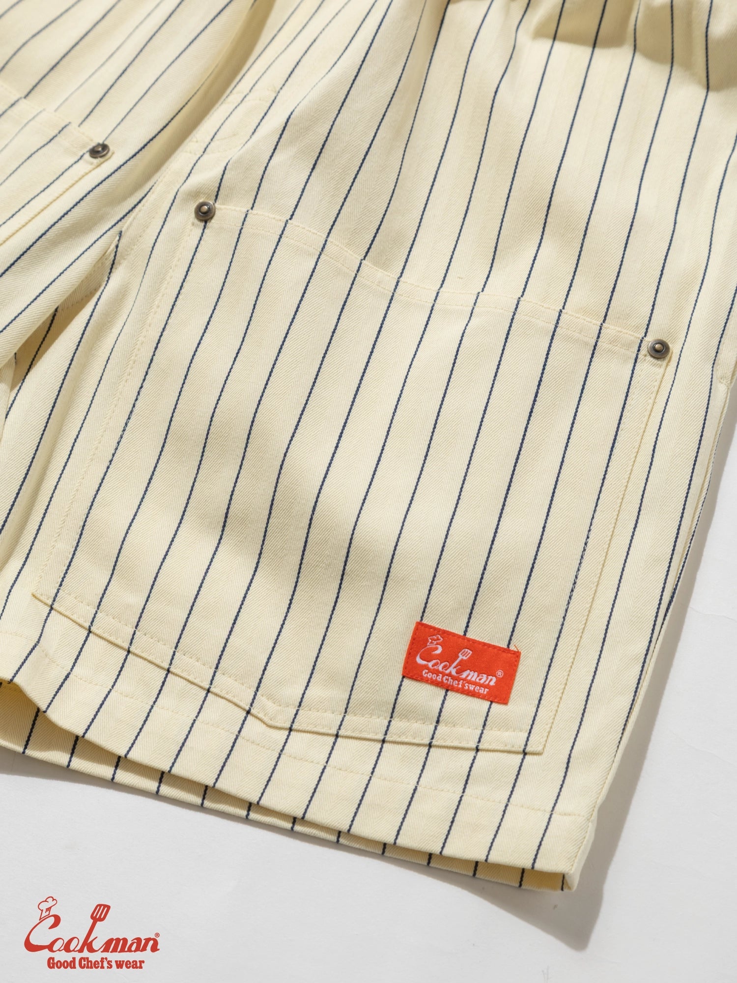 Chef Short Pants Front Pocket Herringbone - Stripe : Cream