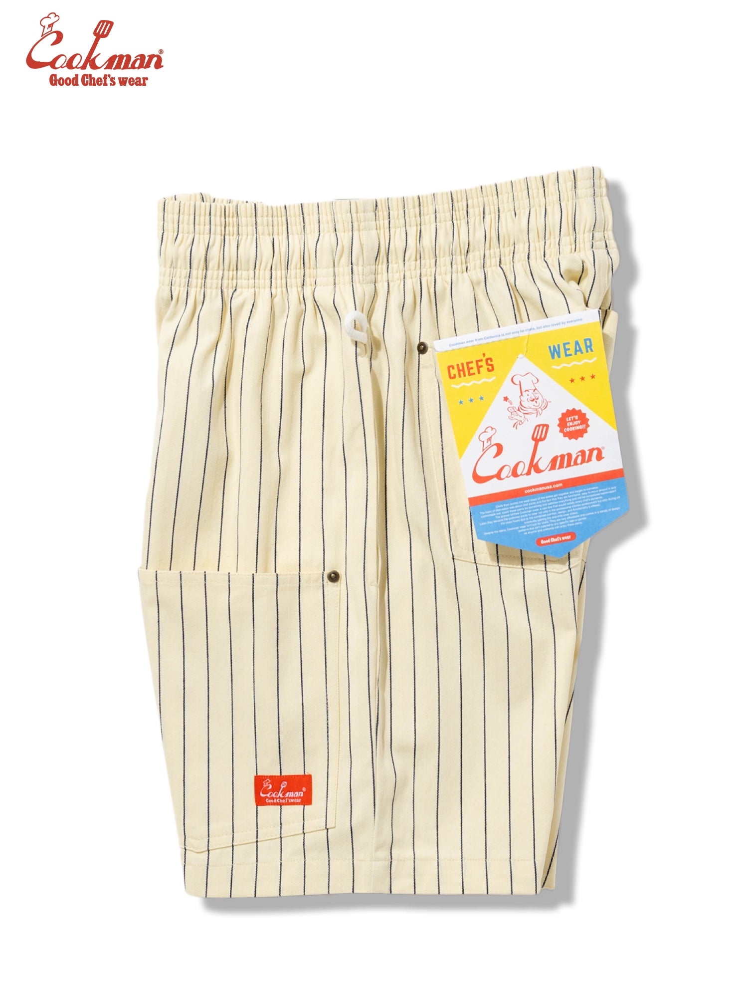Chef Short Pants Front Pocket Herringbone - Stripe : Cream