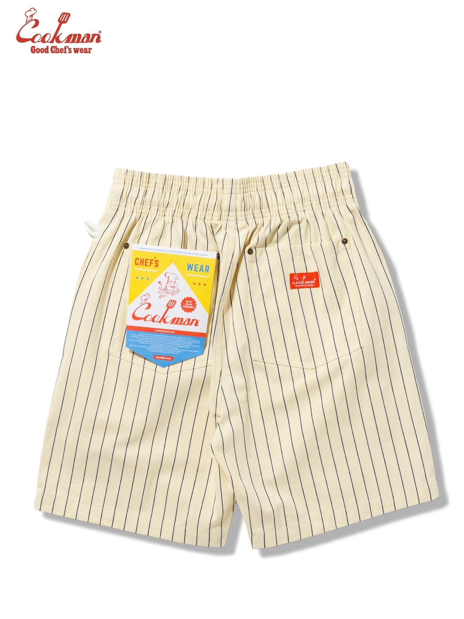Chef Short Pants Front Pocket Herringbone - Stripe : Cream