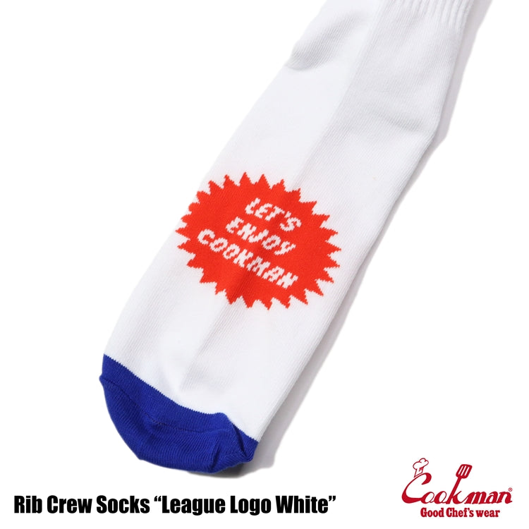 Cookman Rib Crew Socks - League Logo : White