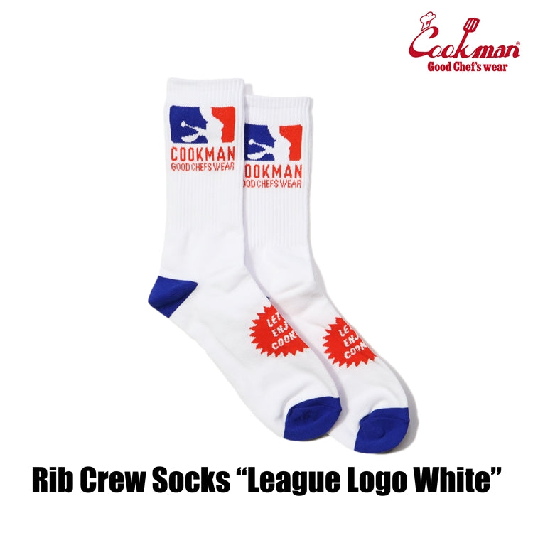 Cookman Rib Crew Socks -  League Logo : White