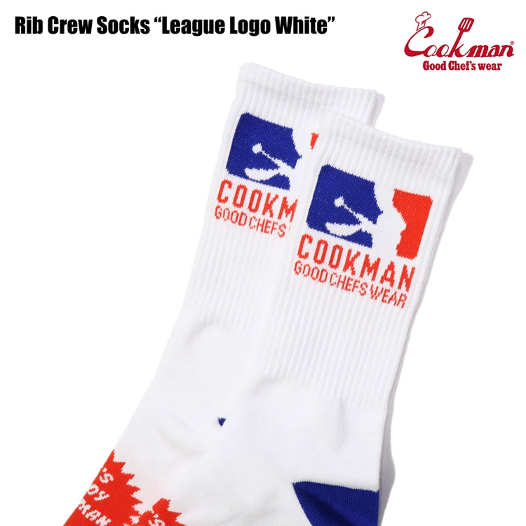 Cookman Rib Crew Socks - League Logo : White
