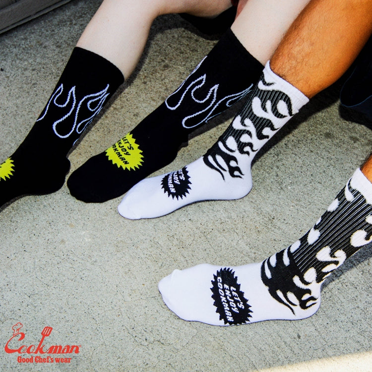 Cookman Rib Crew Socks - Afterburner : White Black