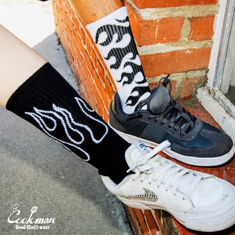 Cookman Rib Crew Socks - Afterburner : White Black