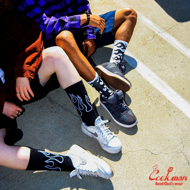 Cookman Rib Crew Socks - Flame : Black Black