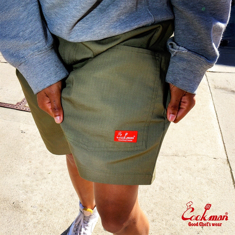 Cookman Chef Short Pants Front Pocket - Ripstop : Olive