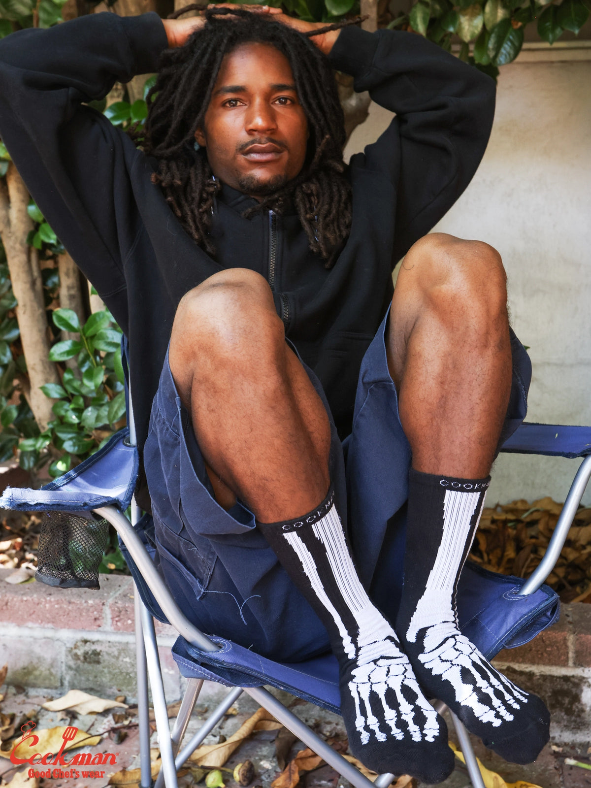 Rib Crew Socks - Bone Black