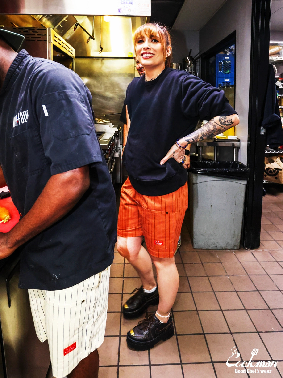 Chef Short Pants Front Pocket Herringbone - Stripe : Brick