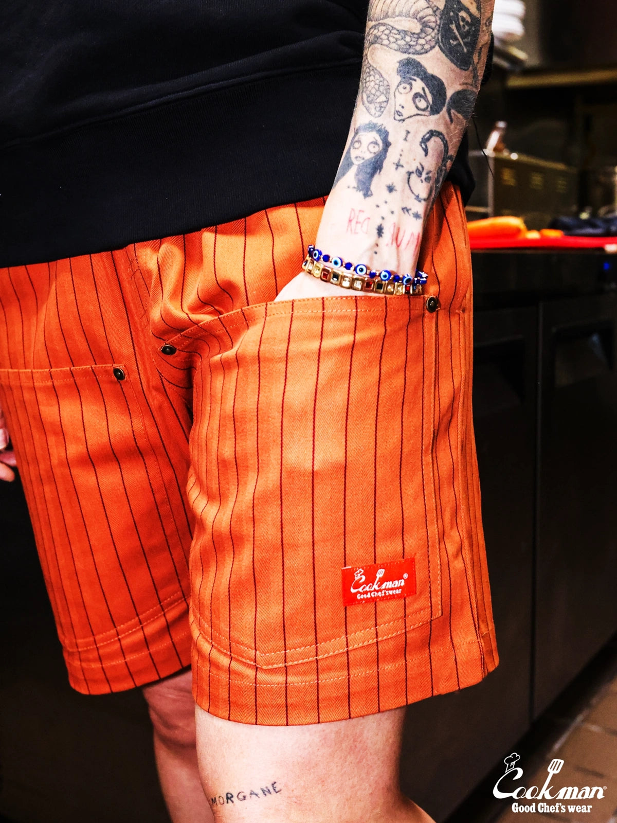 Chef Short Pants Front Pocket Herringbone - Stripe : Brick