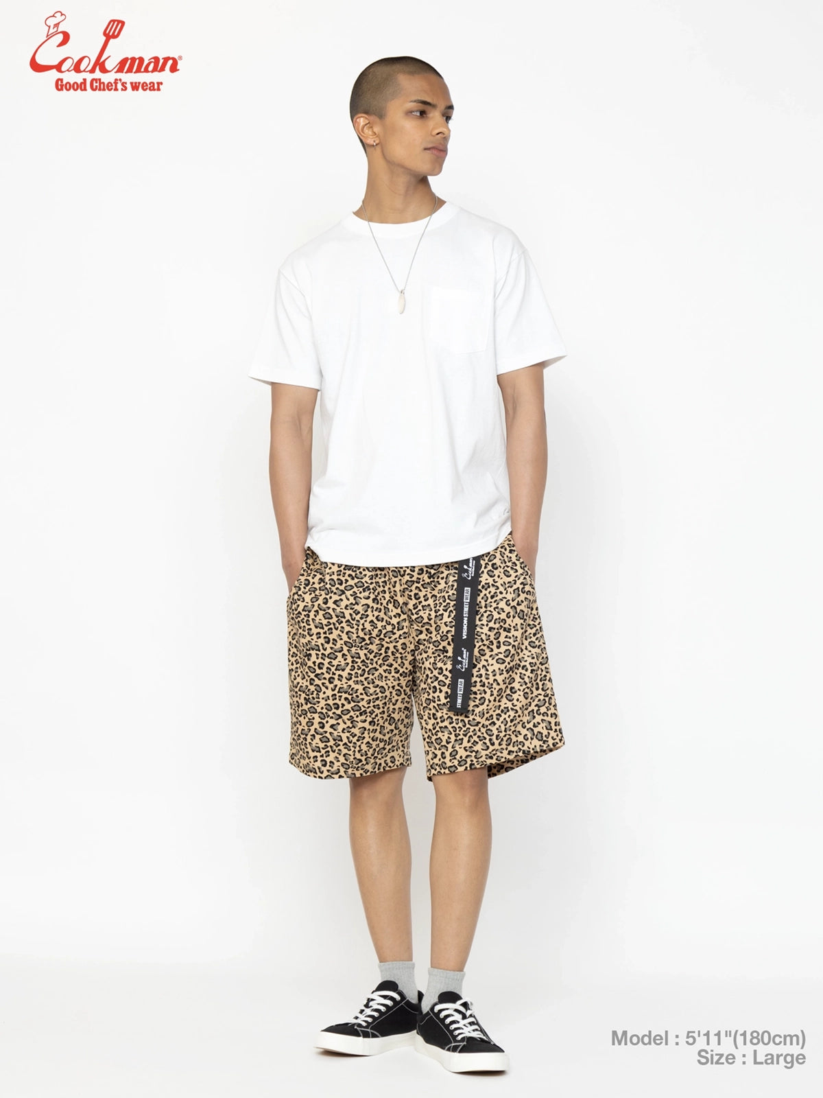 Chef Pants Short Black Belt - Vision Leopard : Beige
